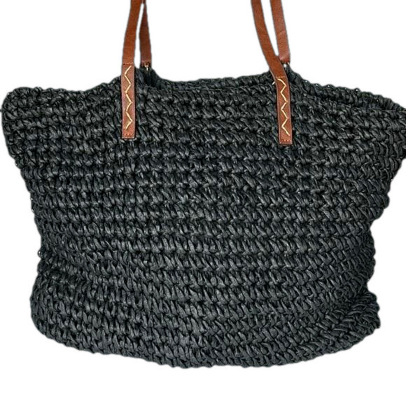 Kenneth Cole Straw Bag In Back With Tan Straps